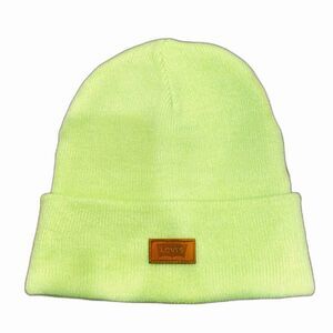 Levi's Slouchy Neon Patched Logo Beanie | Y2K Skate Winter Cold | Yellow Green